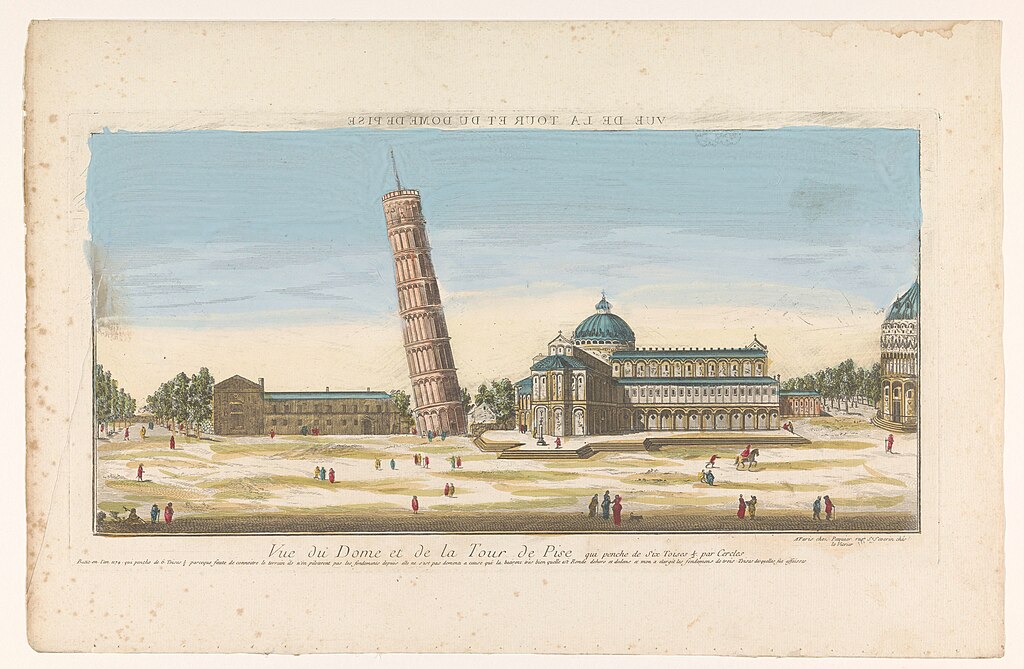 Historic view of the Leaning Tower and Pisa Cathedral dome, circa 1700–1799, from the C.J. van der Feen donation