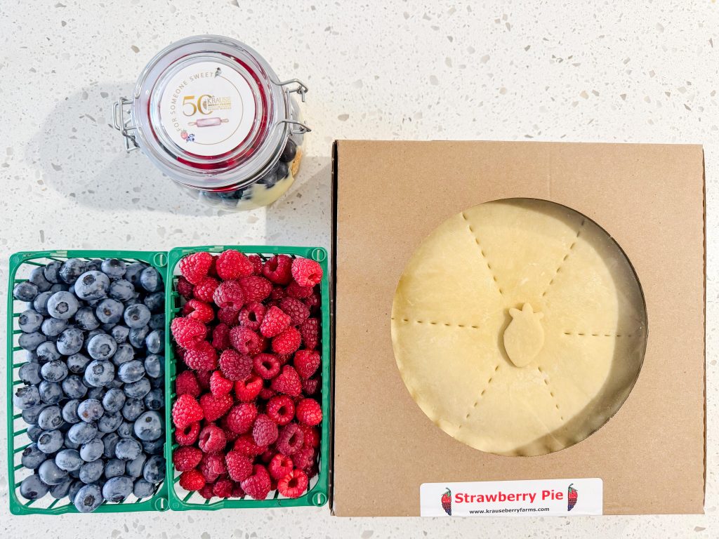 A closeup shot of products sold at Krause Berry Farms, one of the best strawberry picking in Vancouver.